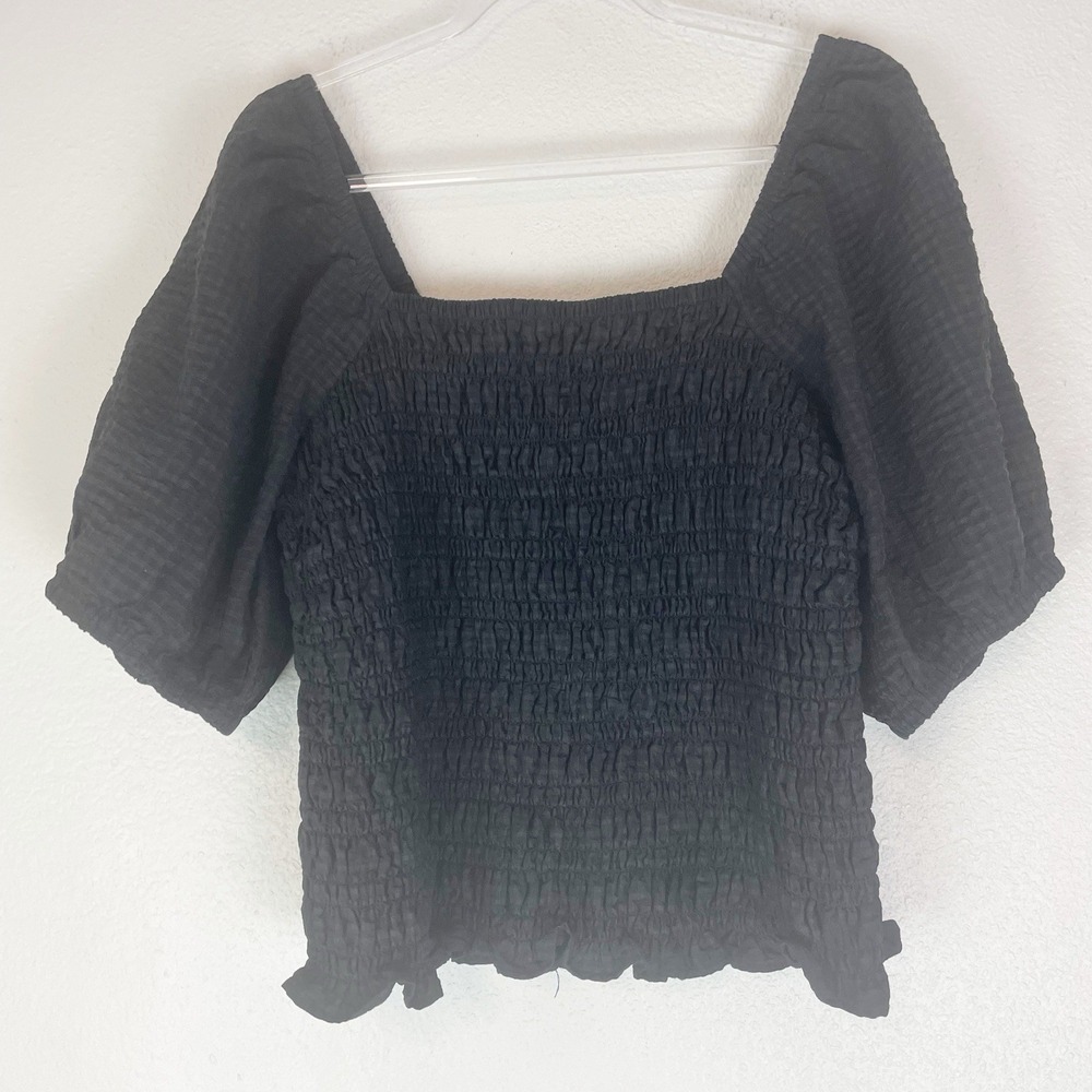 Old Navy‎ Top Womens XL Black Milkmaid Smocked Crop Peasant Cottage Boho Prairie